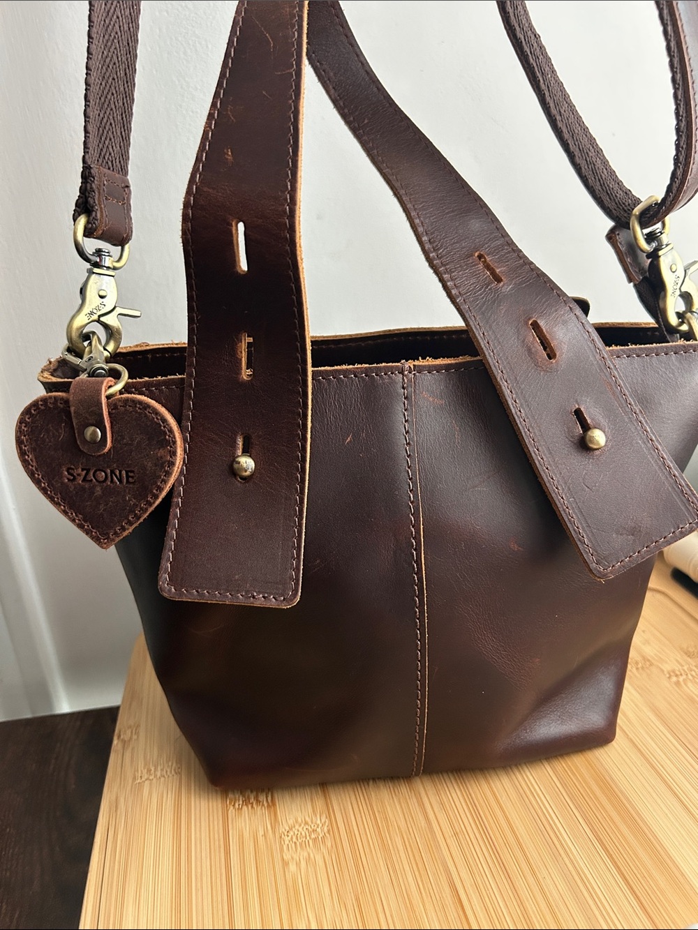 S-Zone Brown Canvas and Genuine Leather Handbag